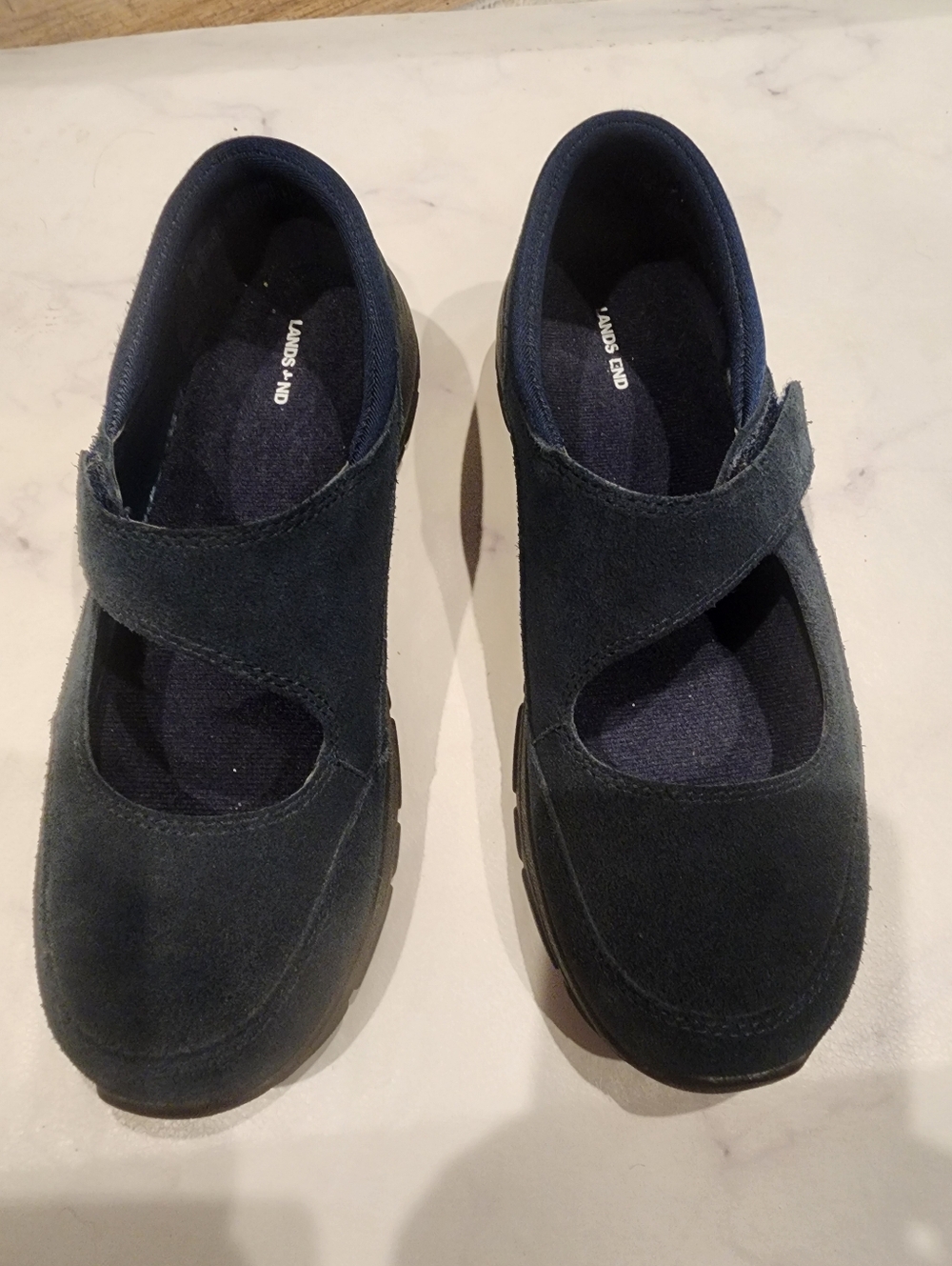 Lands End Navy Blue Suede All Weather Mary Jane Sneaker Women’s Size 7